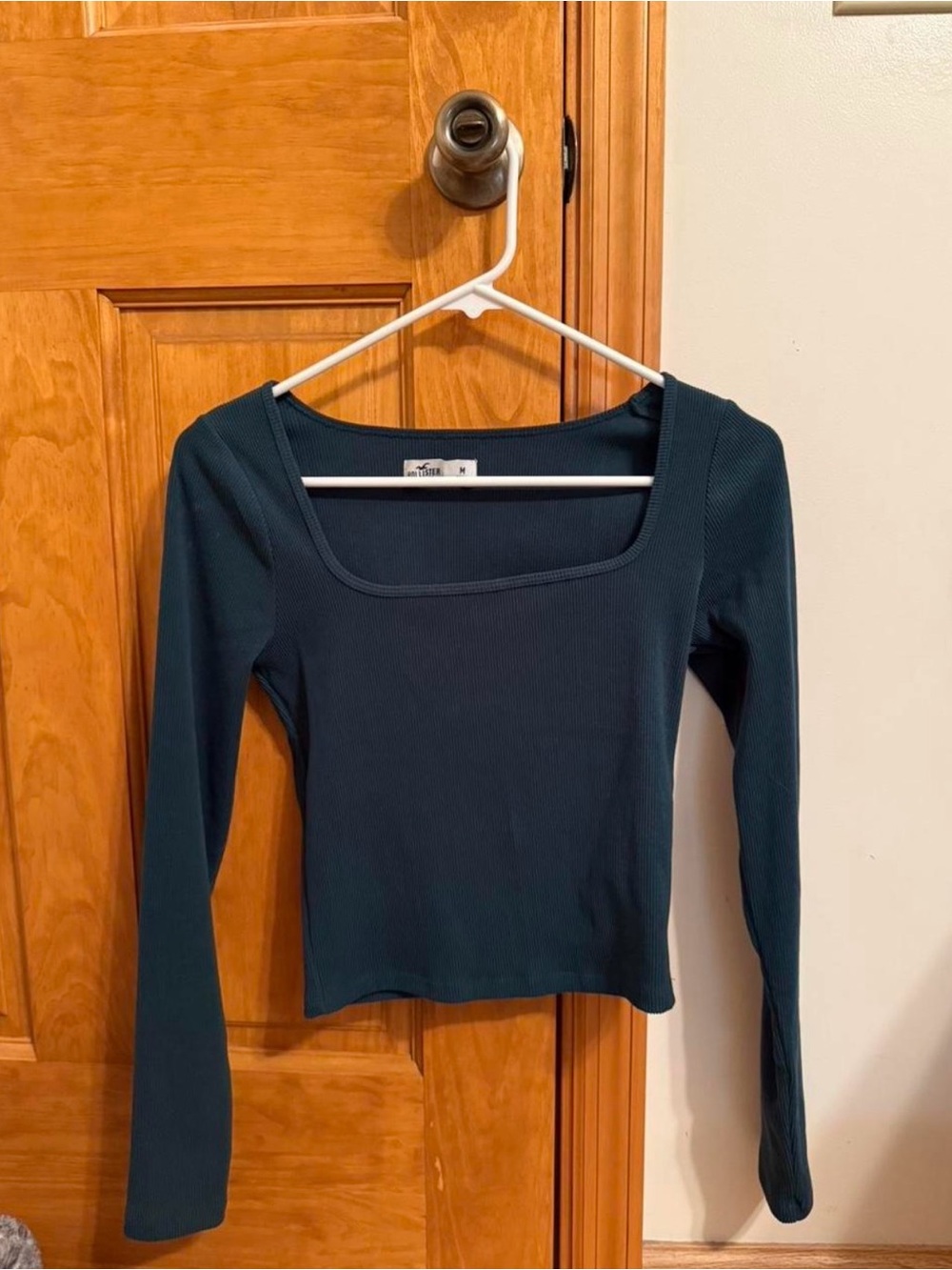 Hollister Dark Green Ribbed Square Neck Long Sleeve Top
